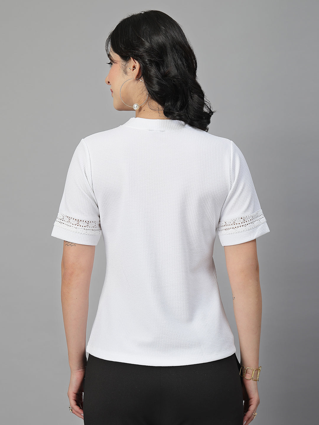 Style Quotient Women Solid White Casual Top-Tops-StyleQuotient