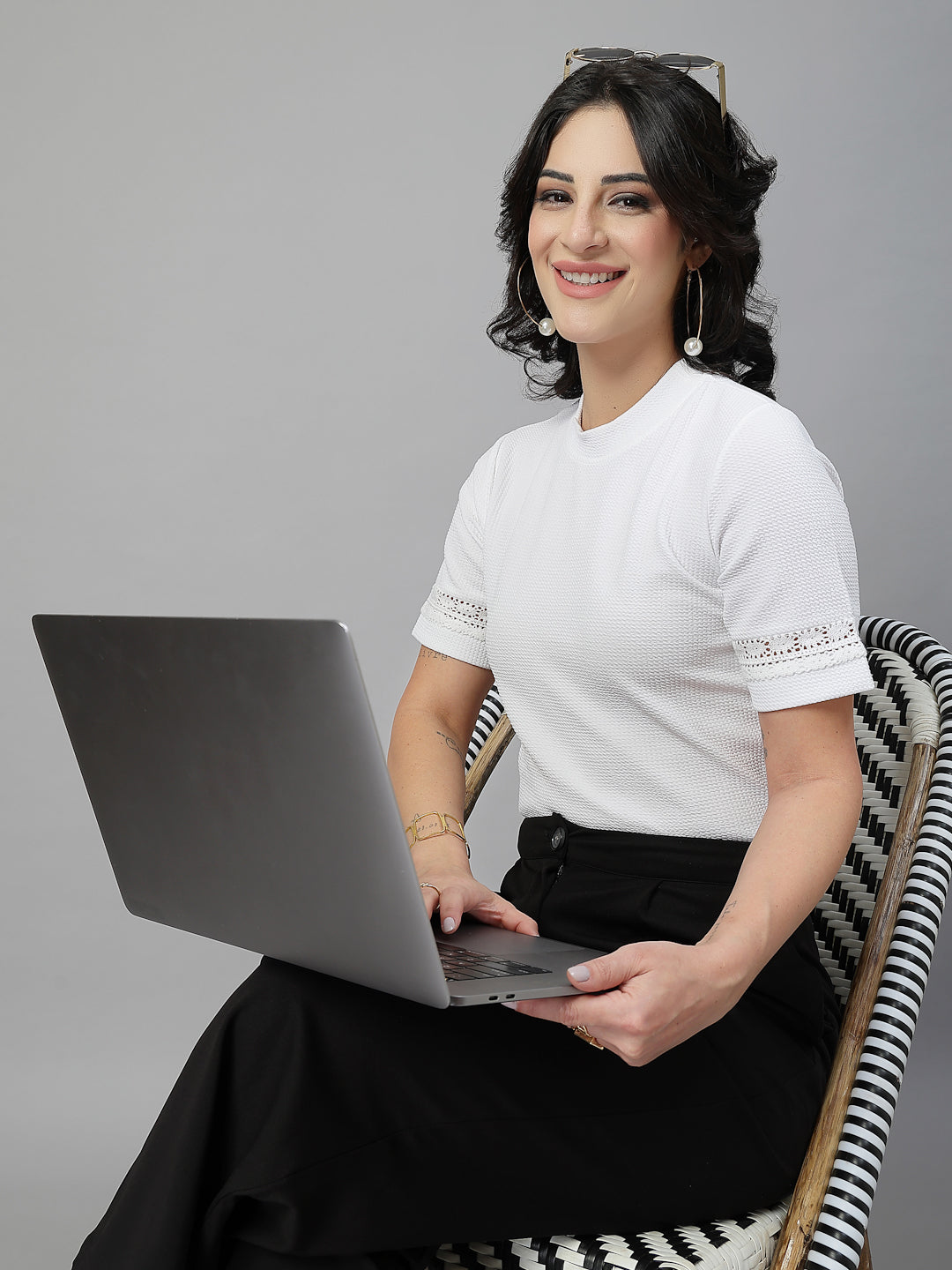 Style Quotient Women Solid White Casual Top-Tops-StyleQuotient