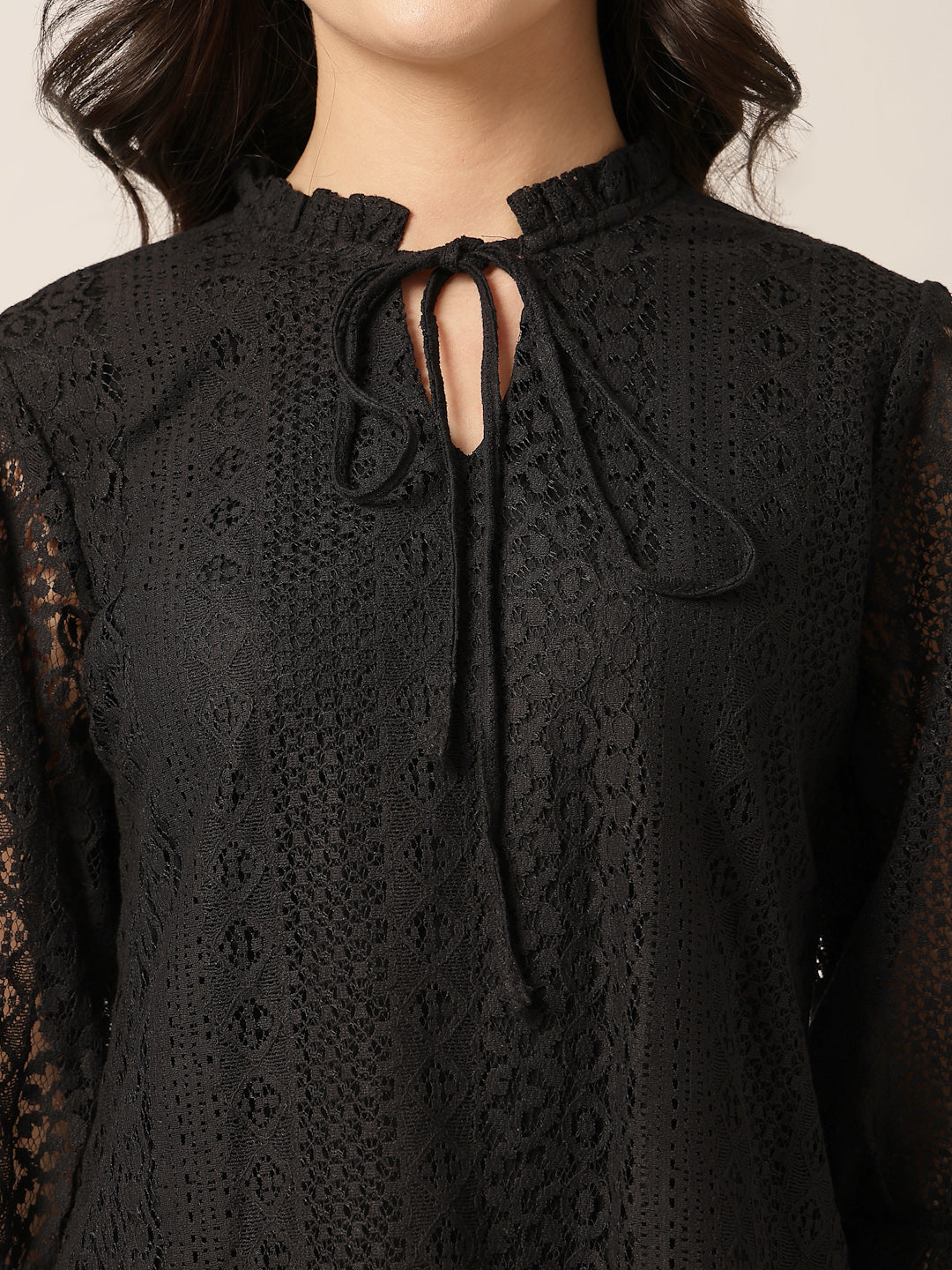 Style Quotient Women Black Lace Top-Tops-StyleQuotient