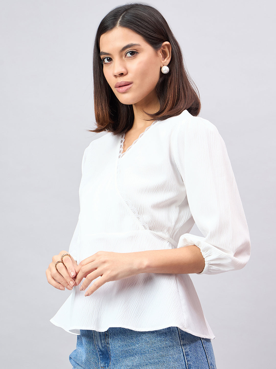 Style Quotient Women White Overlap Top-Tops-StyleQuotient