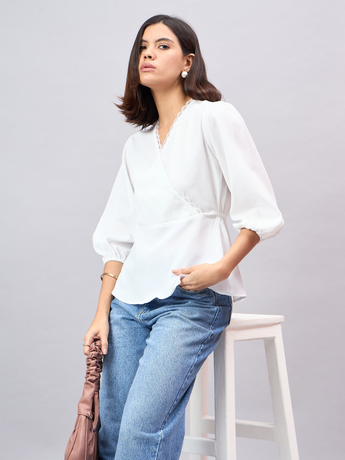 Style Quotient Women White Overlap Top-Tops-StyleQuotient