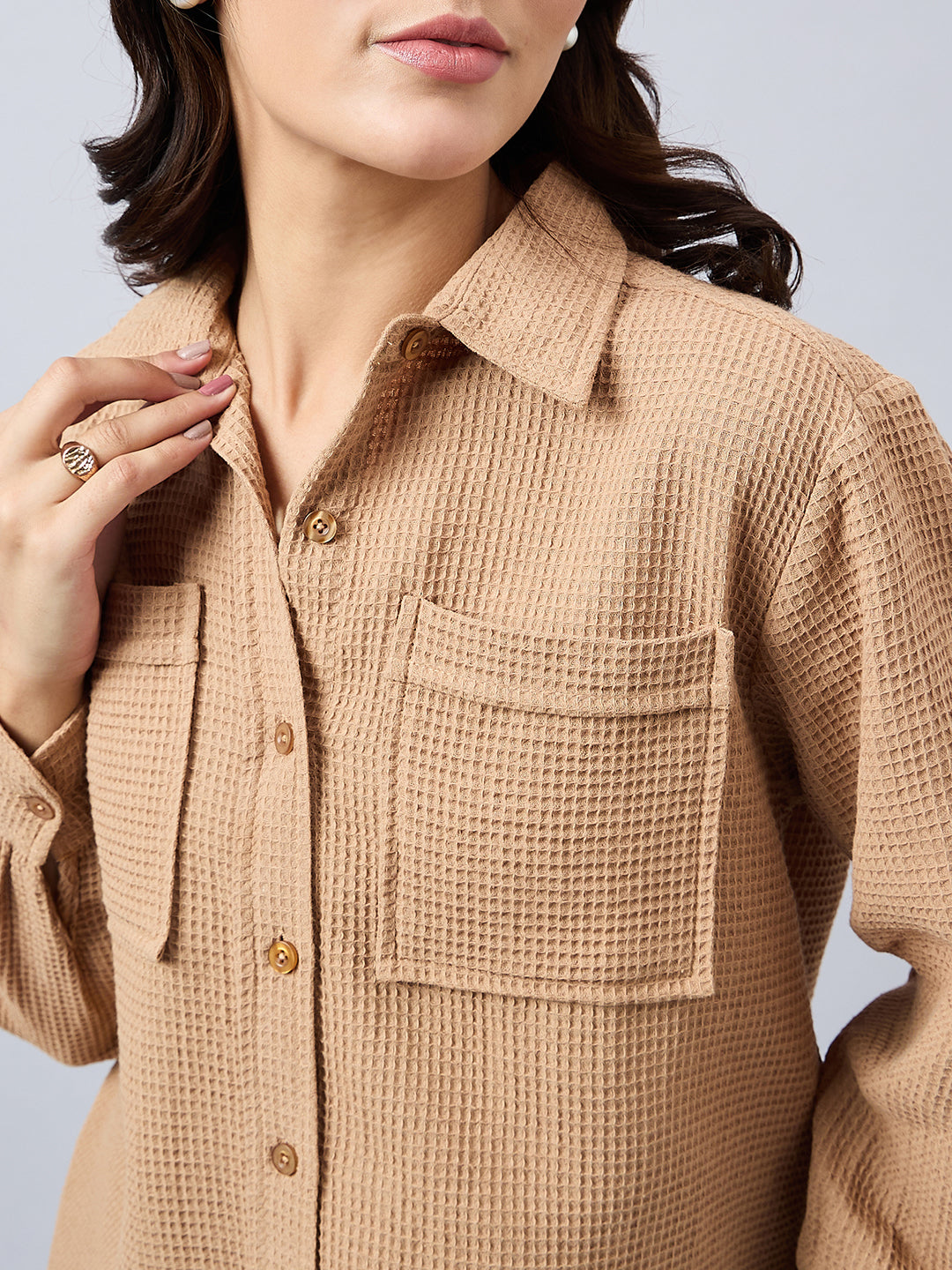 Style Quotient Women Solid Self Design Cotton Oversize Shirt-Shirts-StyleQuotient