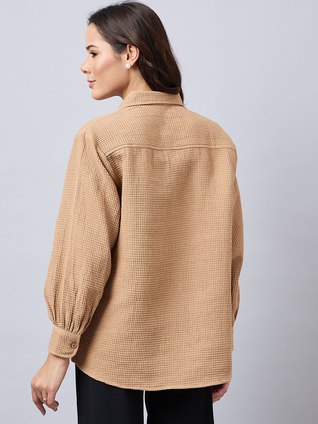 Style Quotient Women Solid Self Design Cotton Oversize Shirt-Shirts-StyleQuotient