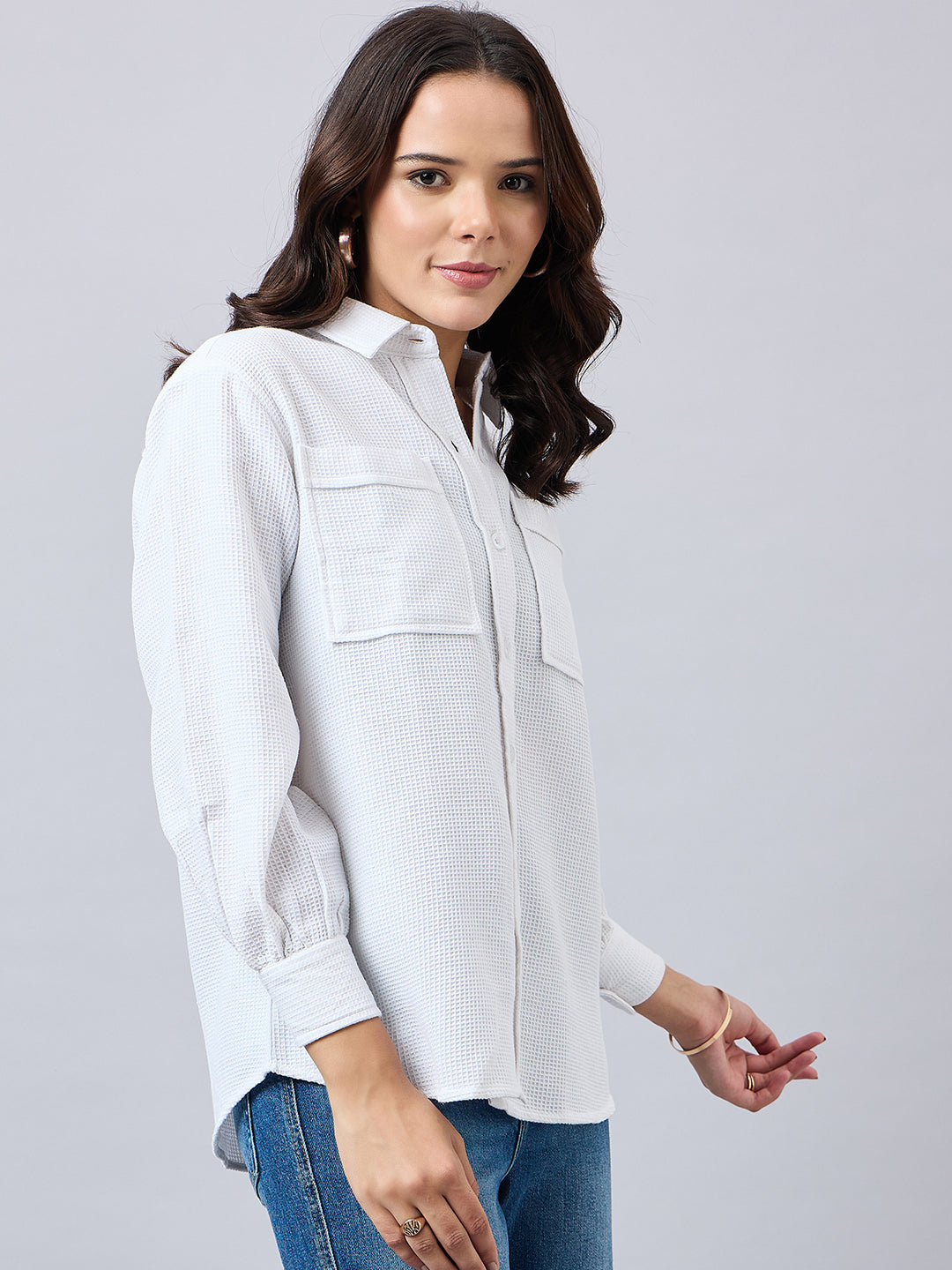 Style Quotient Women Solid Self Design Cotton Oversize Shirt-Shirts-StyleQuotient