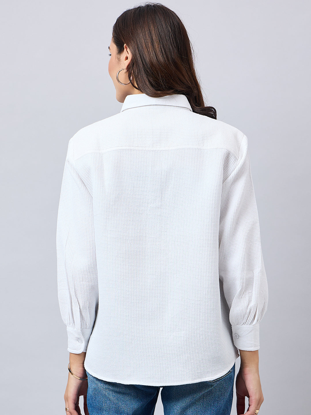 Style Quotient Women Solid Self Design Cotton Oversize Shirt-Shirts-StyleQuotient