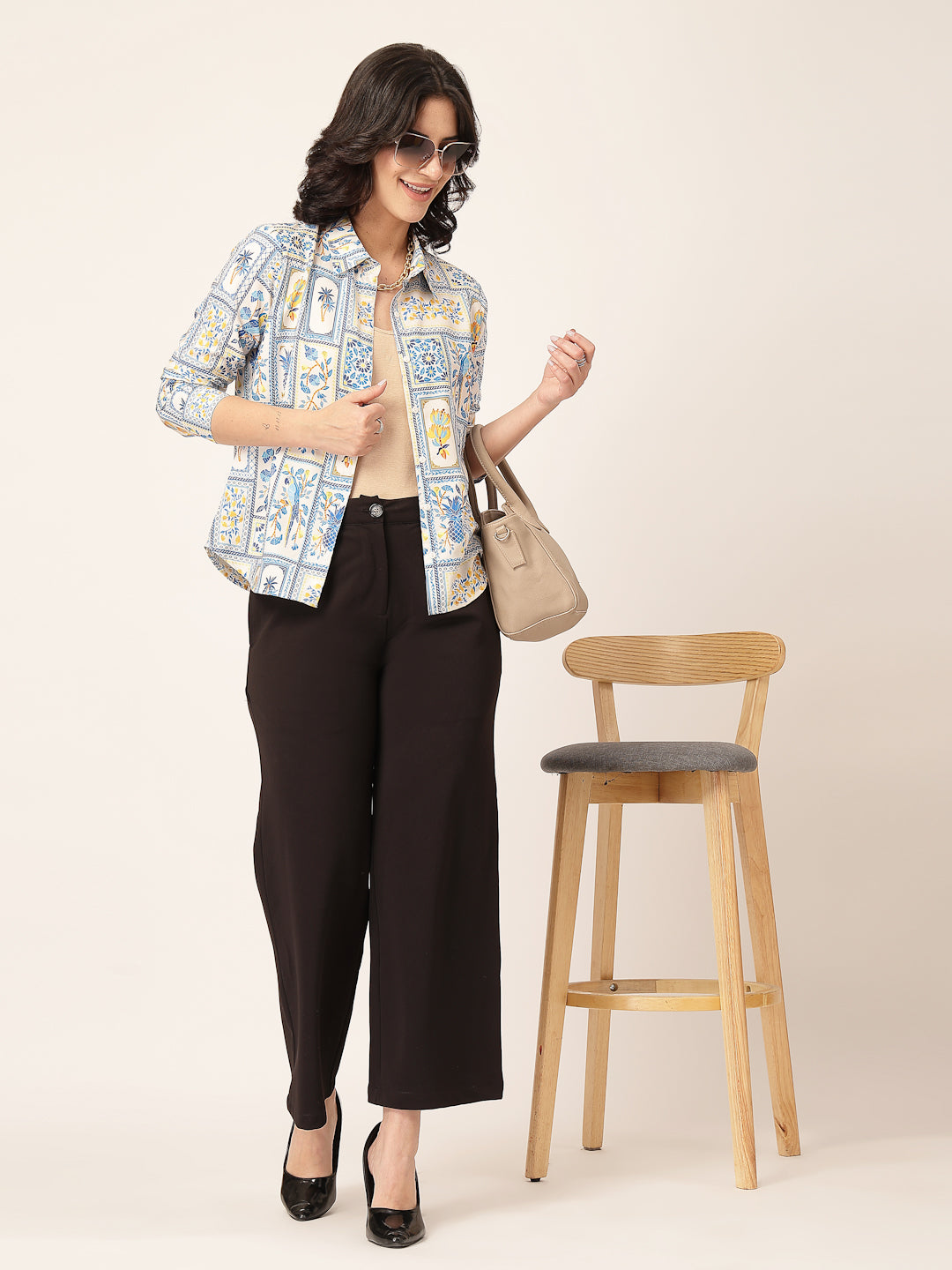 Style Quotient Women White Multi Polycrepe Printed Casual Shirt-Shirts-StyleQuotient