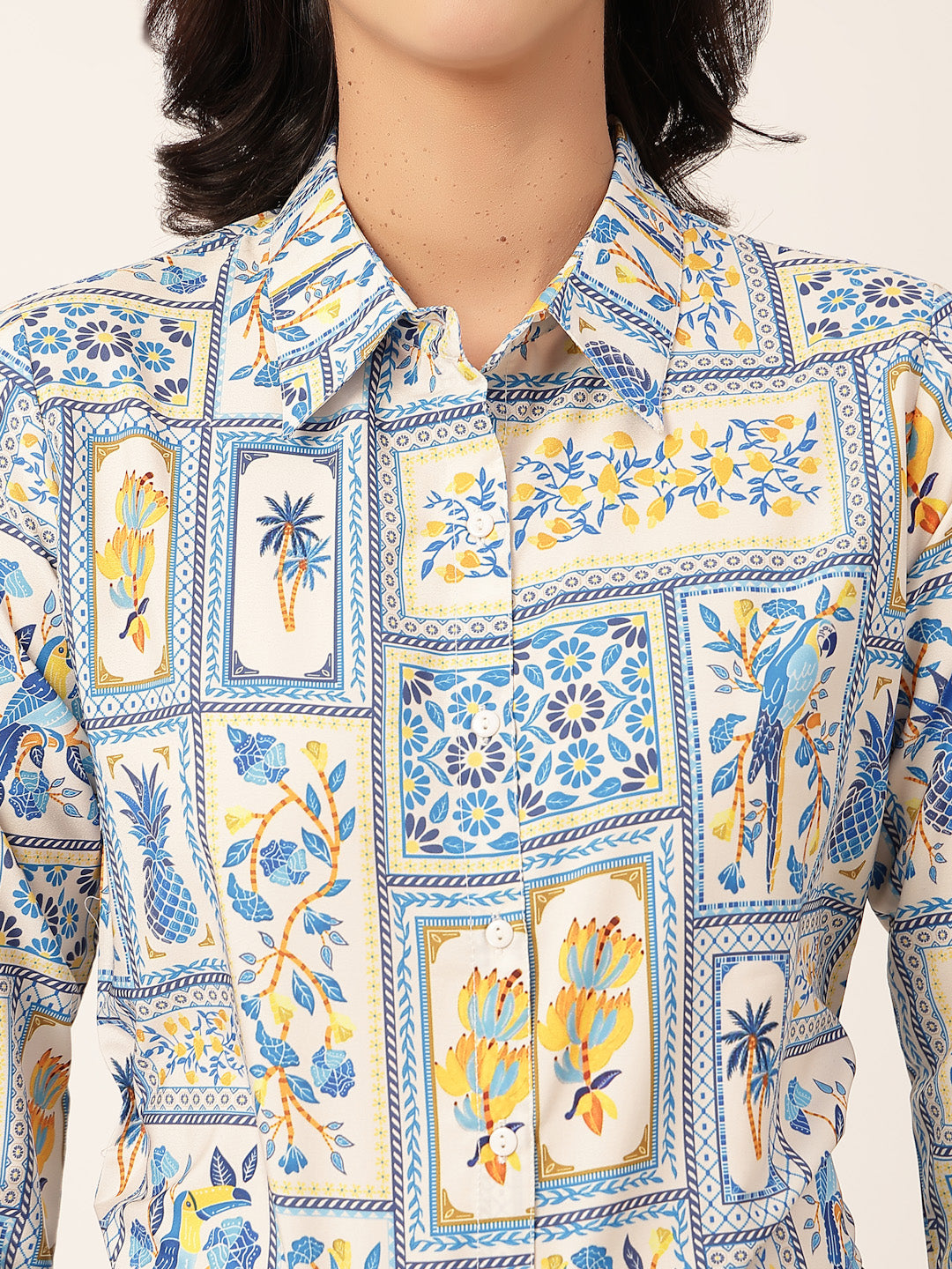 Style Quotient Women White Multi Polycrepe Printed Casual Shirt-Shirts-StyleQuotient
