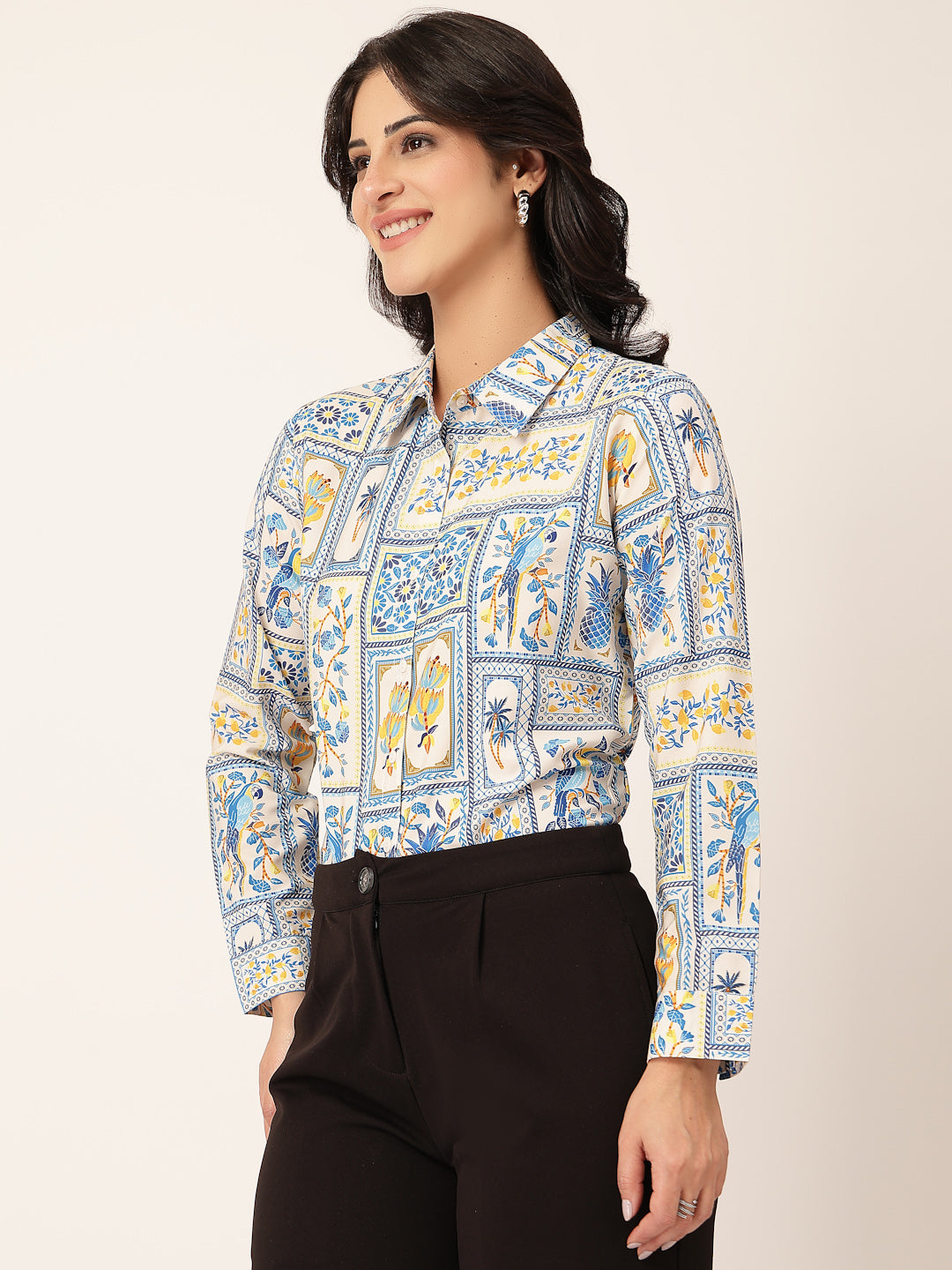 Style Quotient Women White Multi Polycrepe Printed Casual Shirt-Shirts-StyleQuotient