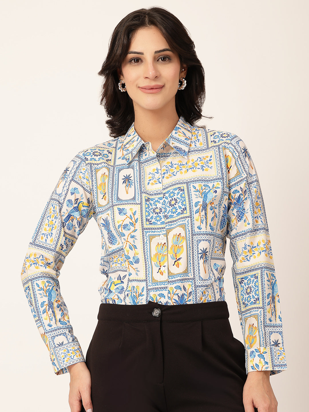 Style Quotient Women White Multi Polycrepe Printed Casual Shirt-Shirts-StyleQuotient