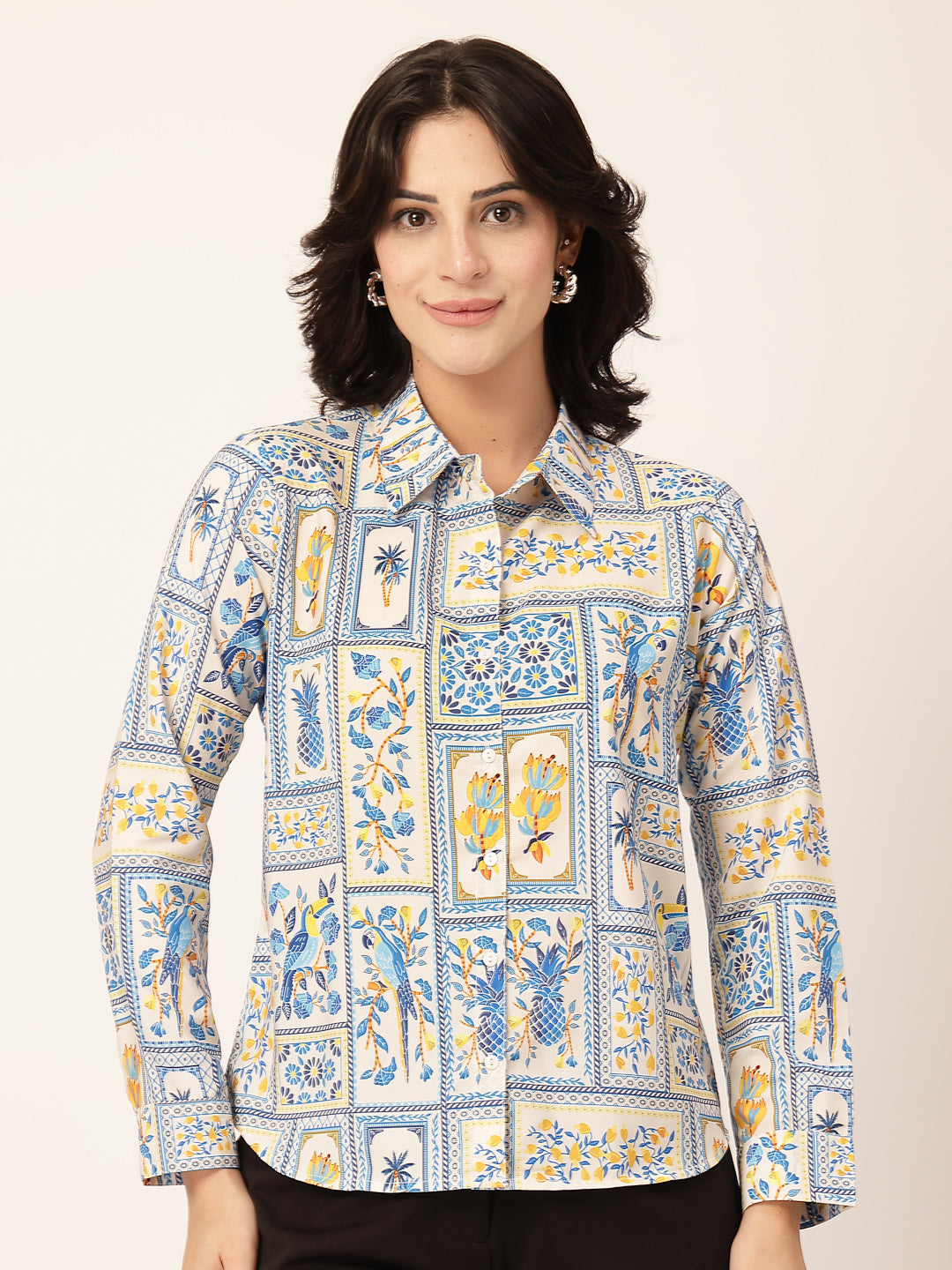 Style Quotient Women White Multi Polycrepe Printed Casual Shirt-Shirts-StyleQuotient