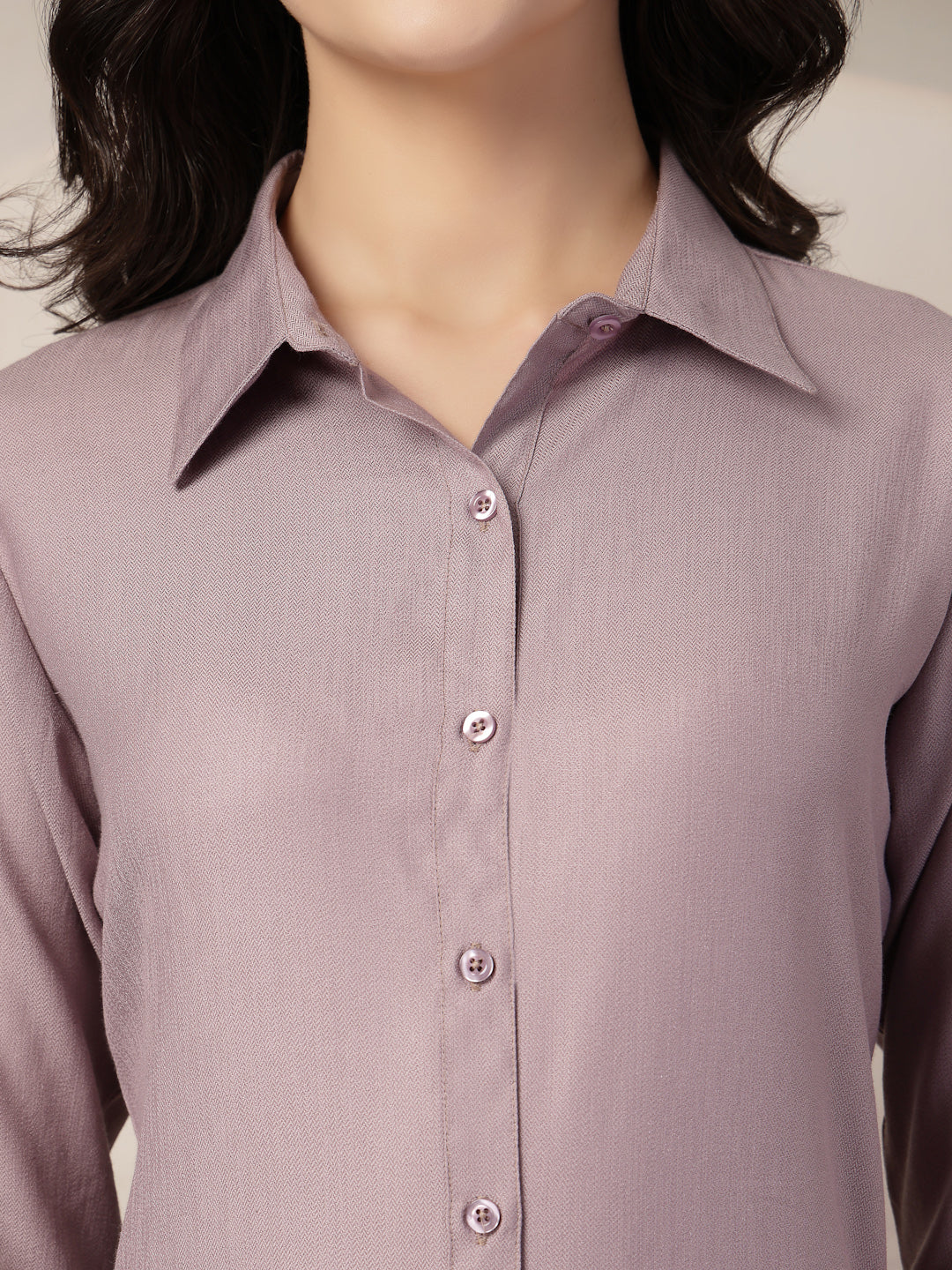 Style Quotient Women Mauve Self Design Linen Regular Fit Formal Shirt-Shirts-StyleQuotient