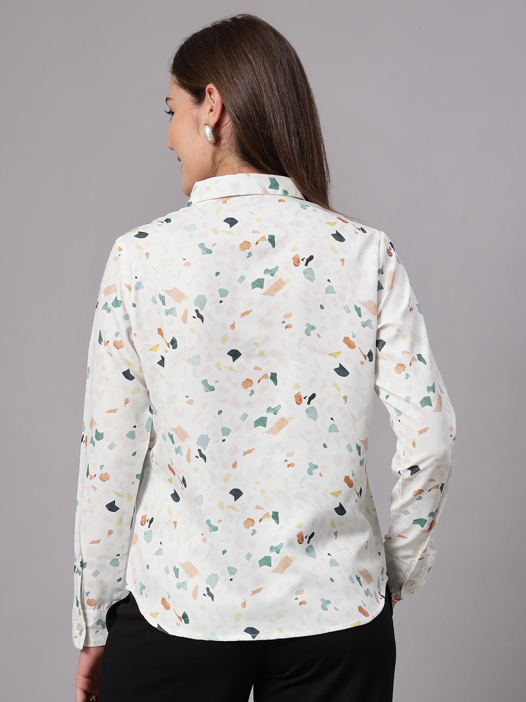 Style Quotient Women Off White Multi Printed Regular Fit Semi Formal Polyester Shirt-Shirts-StyleQuotient