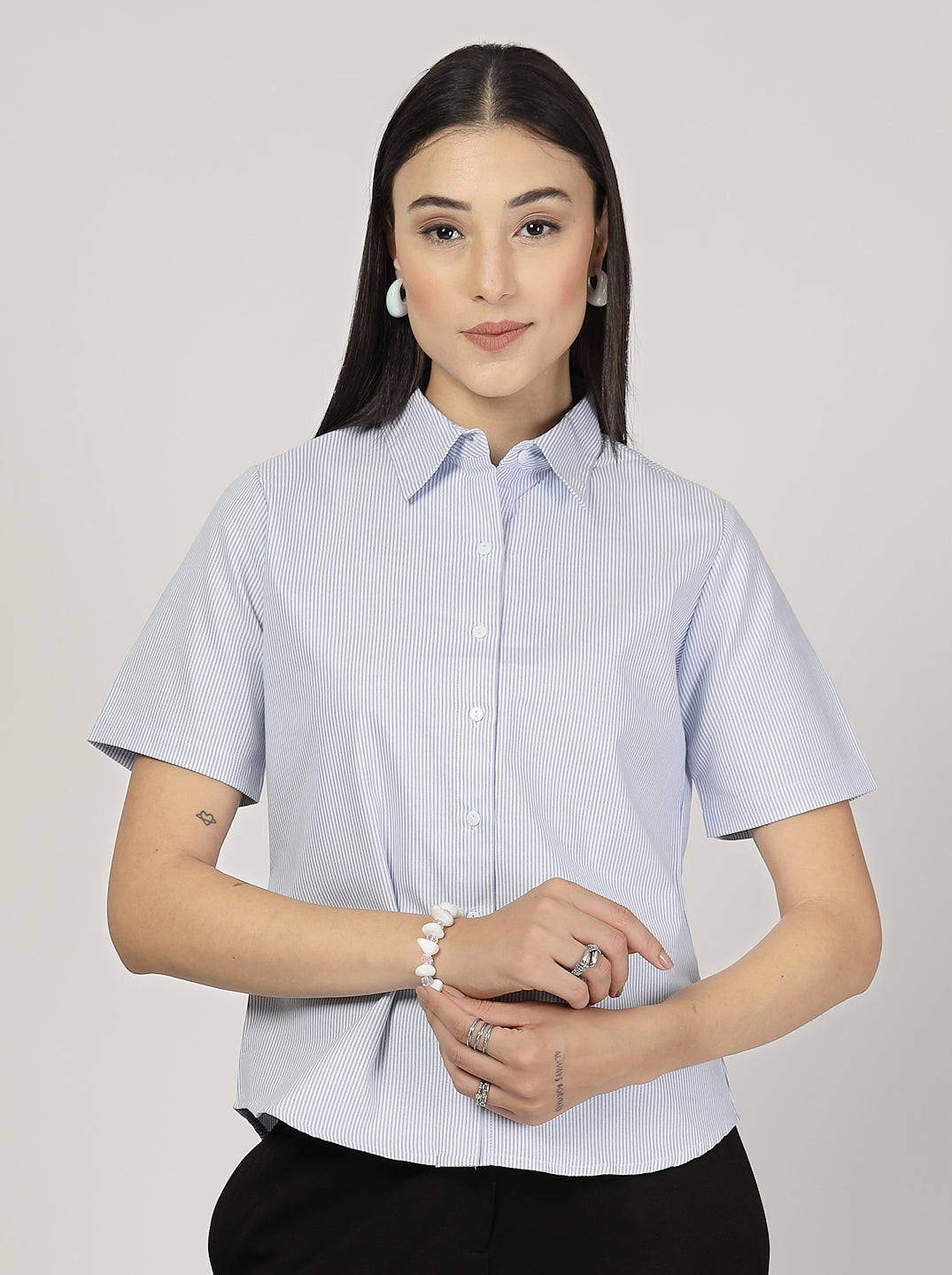 Style Quotient Women Blue White Shirt-Shirts-StyleQuotient