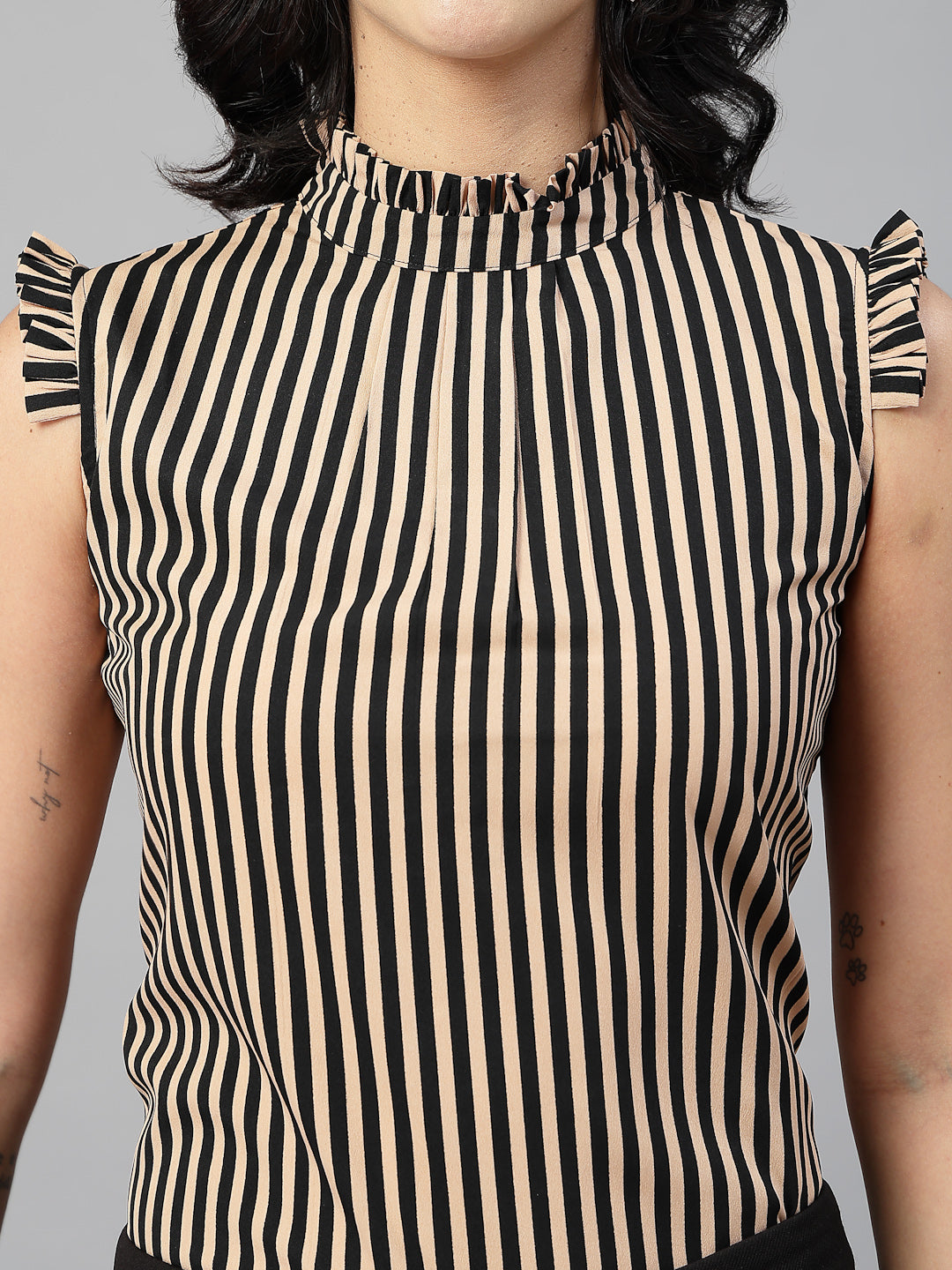 Style Quotient Women Blue And White Stripe Polyester Formal Top-Tops-StyleQuotient