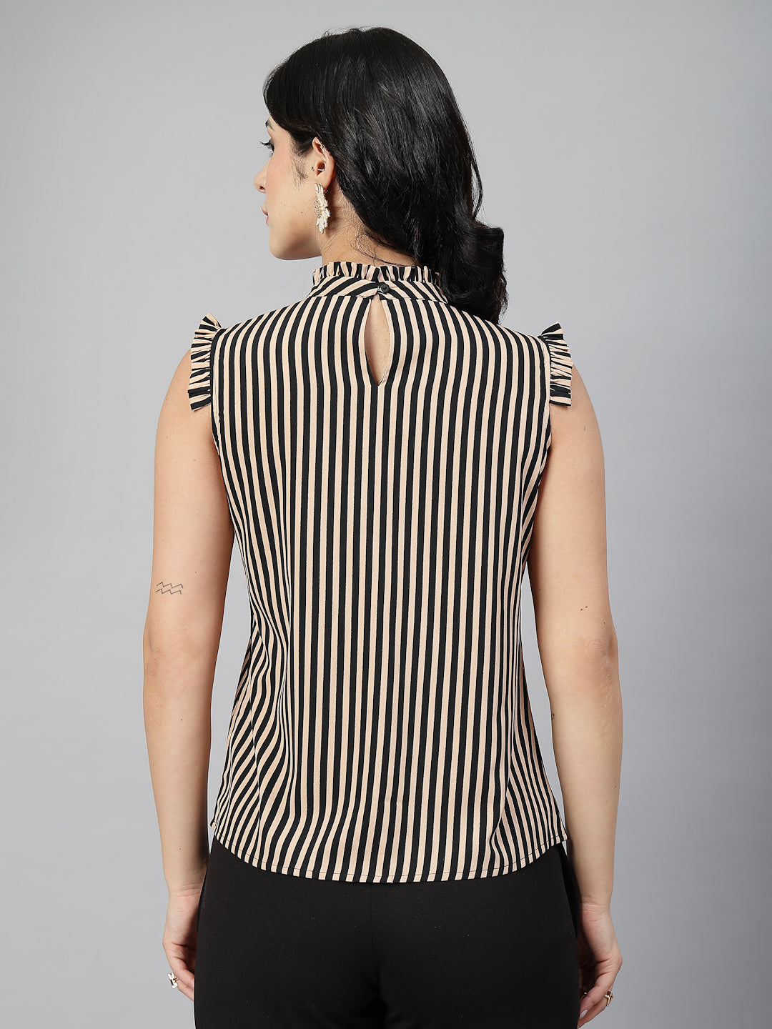 Style Quotient Women Blue And White Stripe Polyester Formal Top-Tops-StyleQuotient
