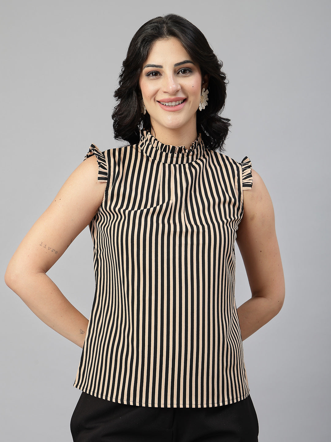 Style Quotient Women Blue And White Stripe Polyester Formal Top-Tops-StyleQuotient