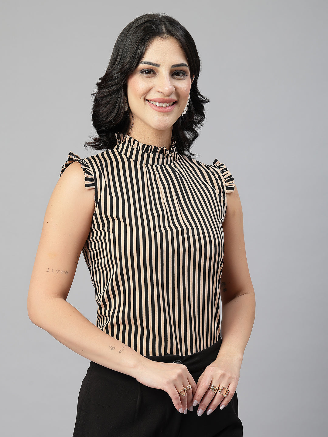 Style Quotient Women Blue And White Stripe Polyester Formal Top-Tops-StyleQuotient