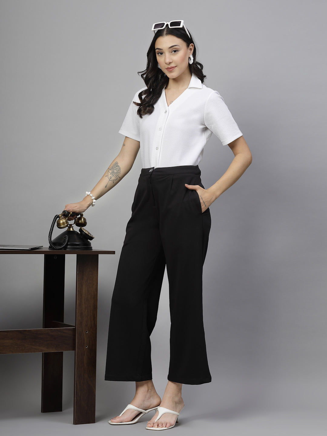 Style Quotient Women White knit shirt-Shirts-StyleQuotient