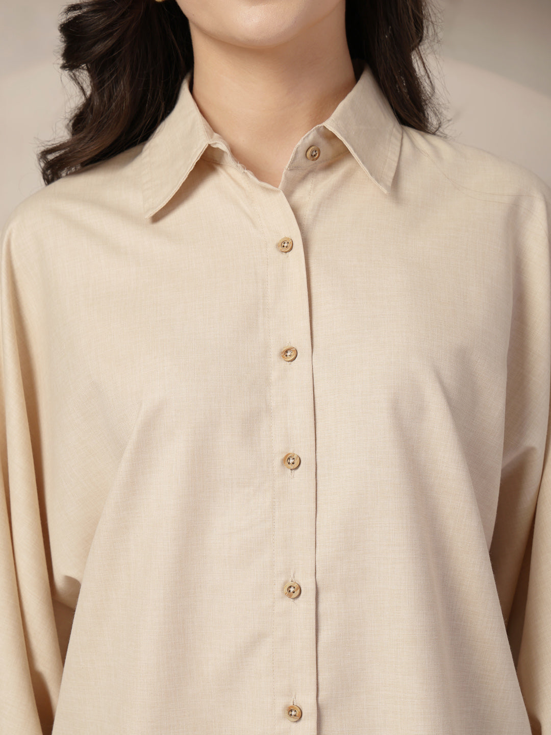Style Quotient Women Beige Polycotton Solid Oversize Smart Casual Shirt-Shirts-StyleQuotient