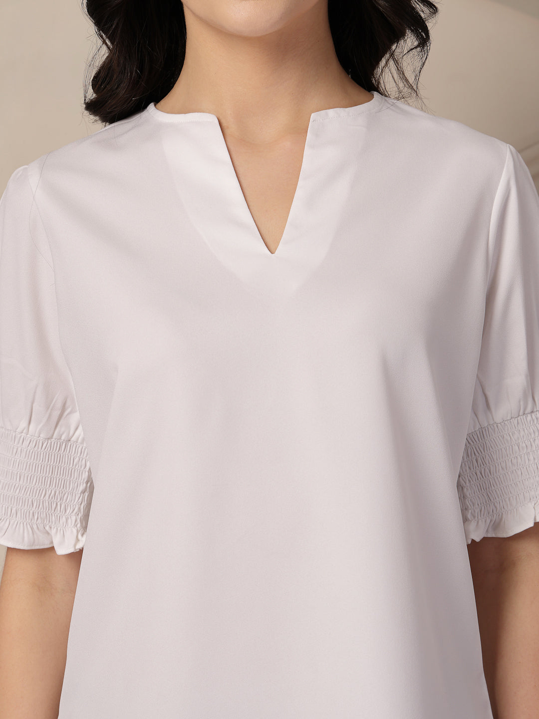 Style Quotient Women White puffed sleeves top-Tops-StyleQuotient