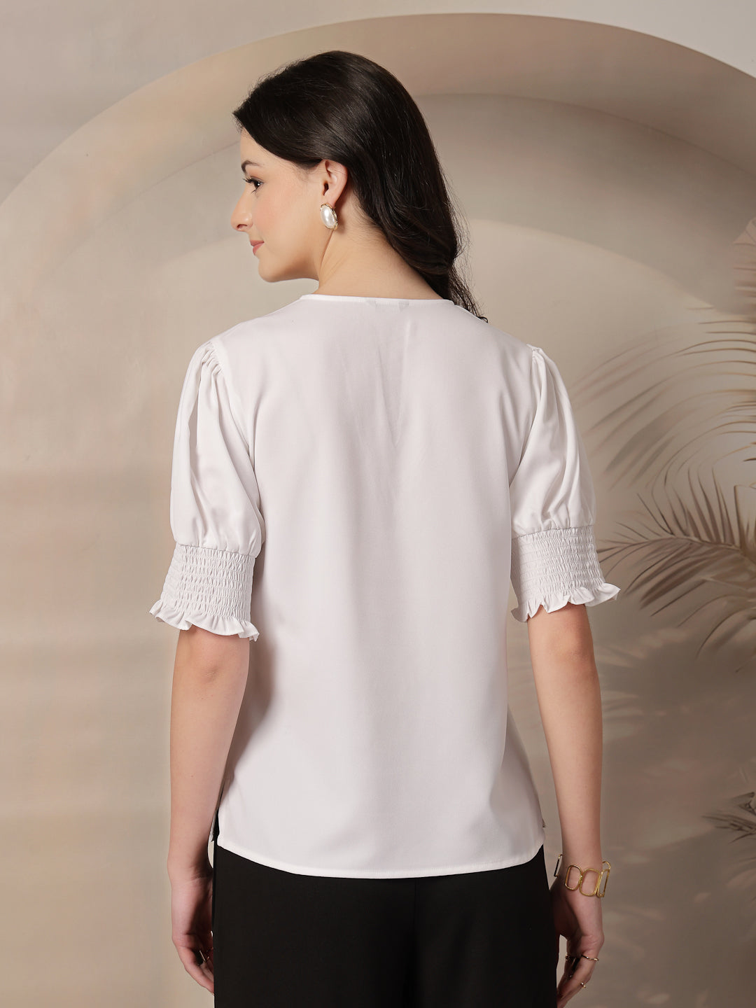 Style Quotient Women White puffed sleeves top-Tops-StyleQuotient