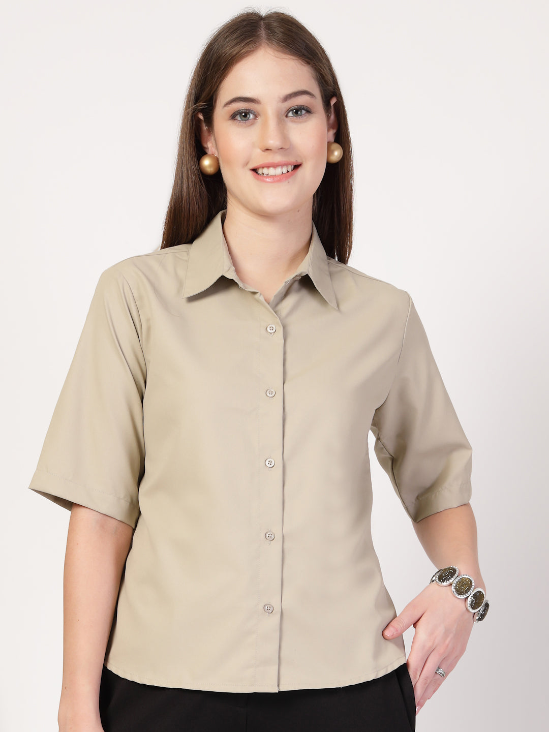 Style Quotient Women Beige Formal shirt-Shirts-StyleQuotient