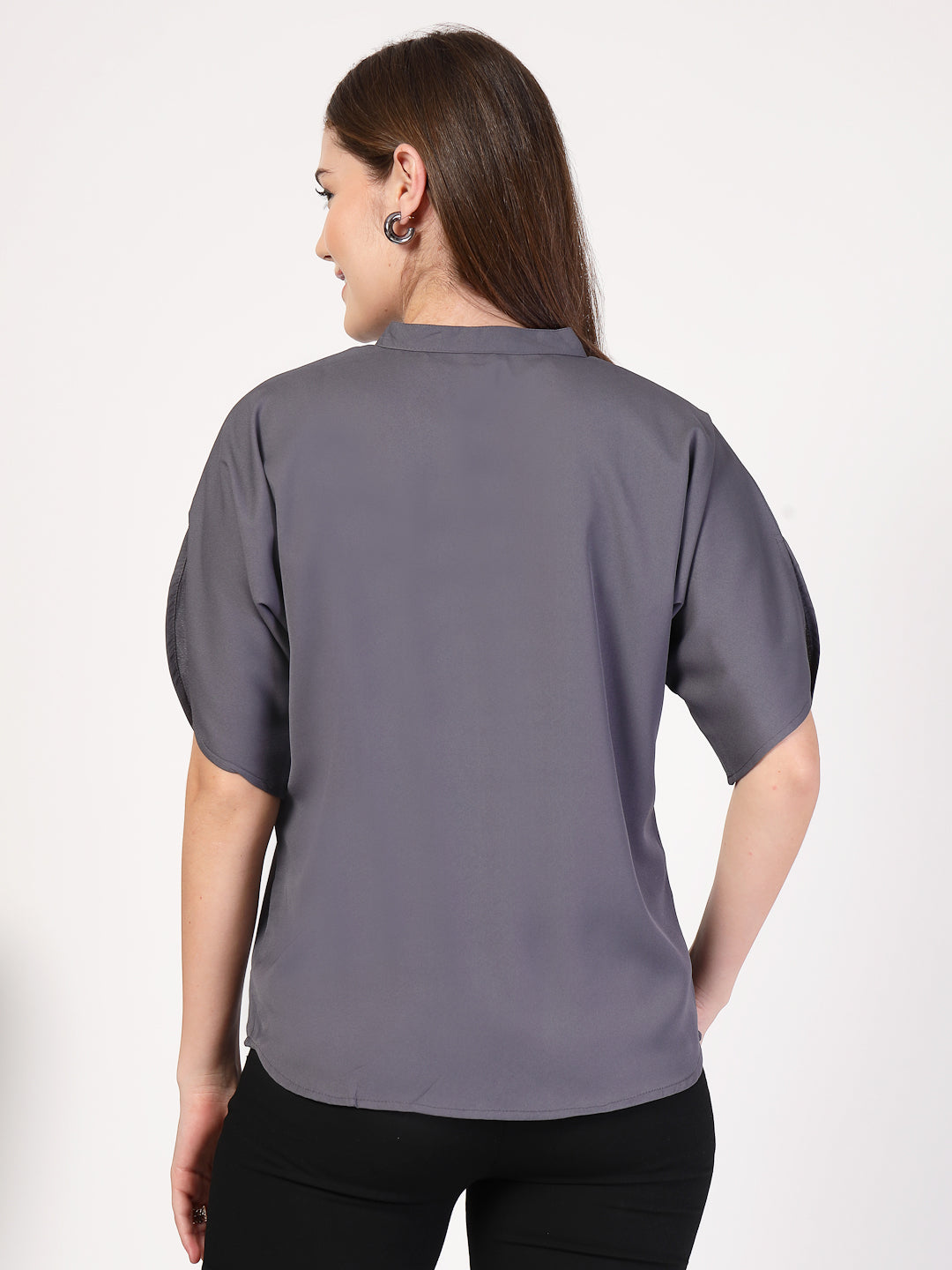 Style Quotient Women Solid Grey Polymoss Formal Top-Tops-StyleQuotient