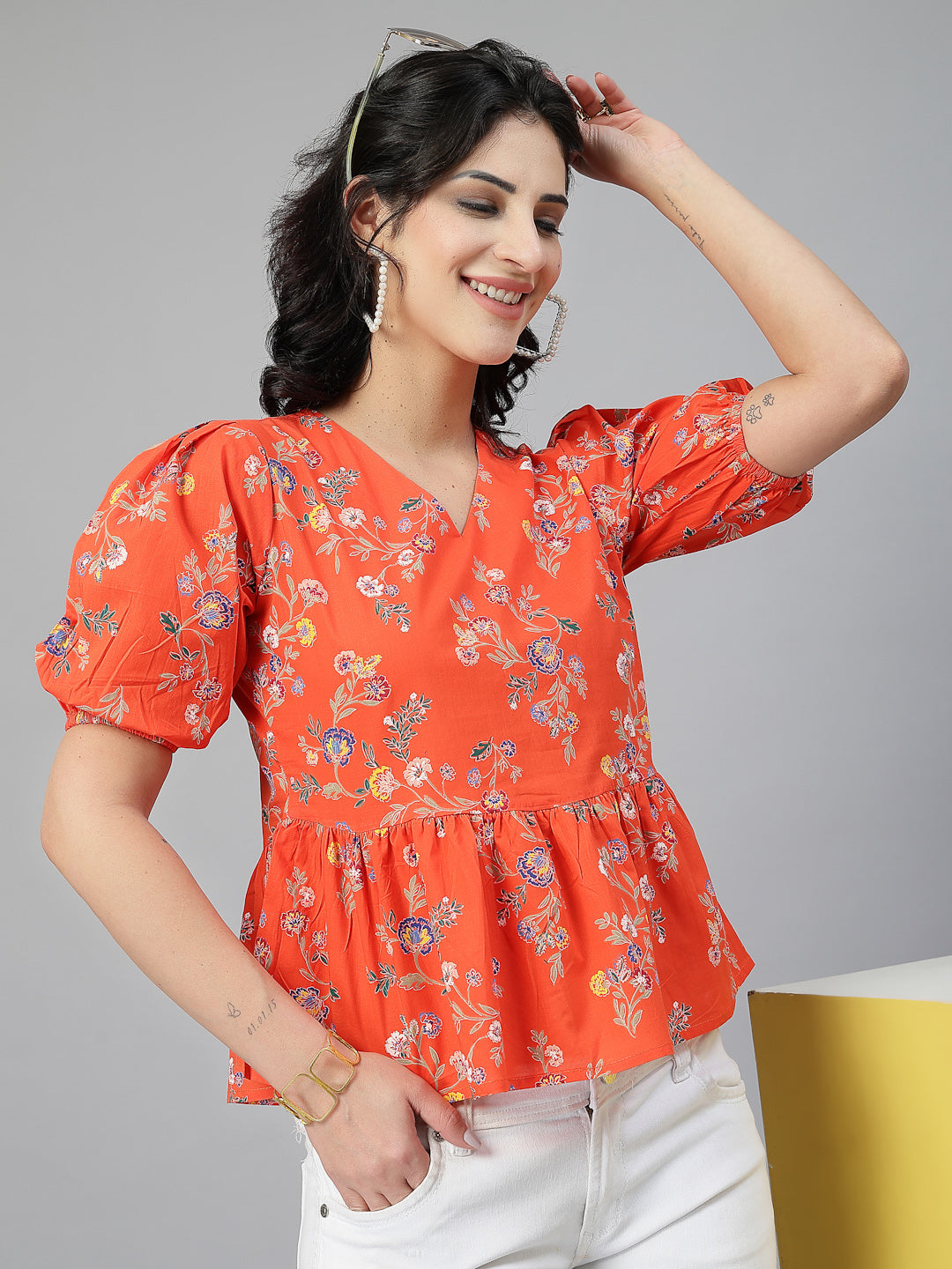 Style Quotient Women Orange top-Tops-StyleQuotient