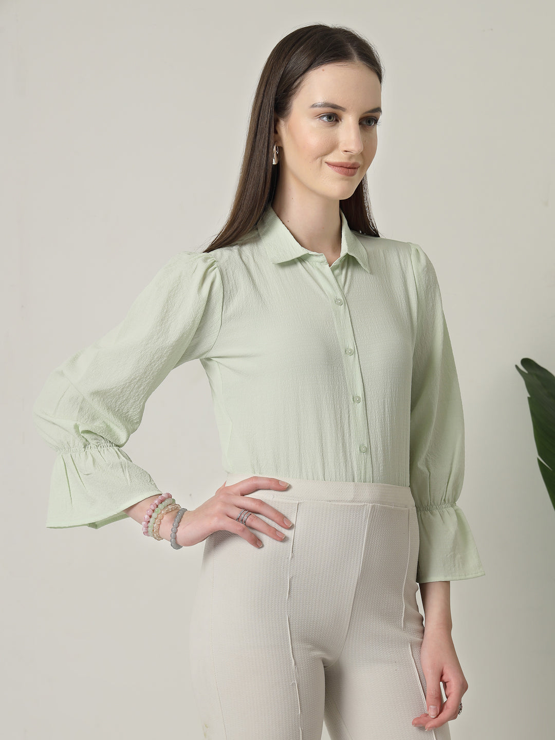 Style Quotient Women Green Formal Shirt-Shirts-StyleQuotient