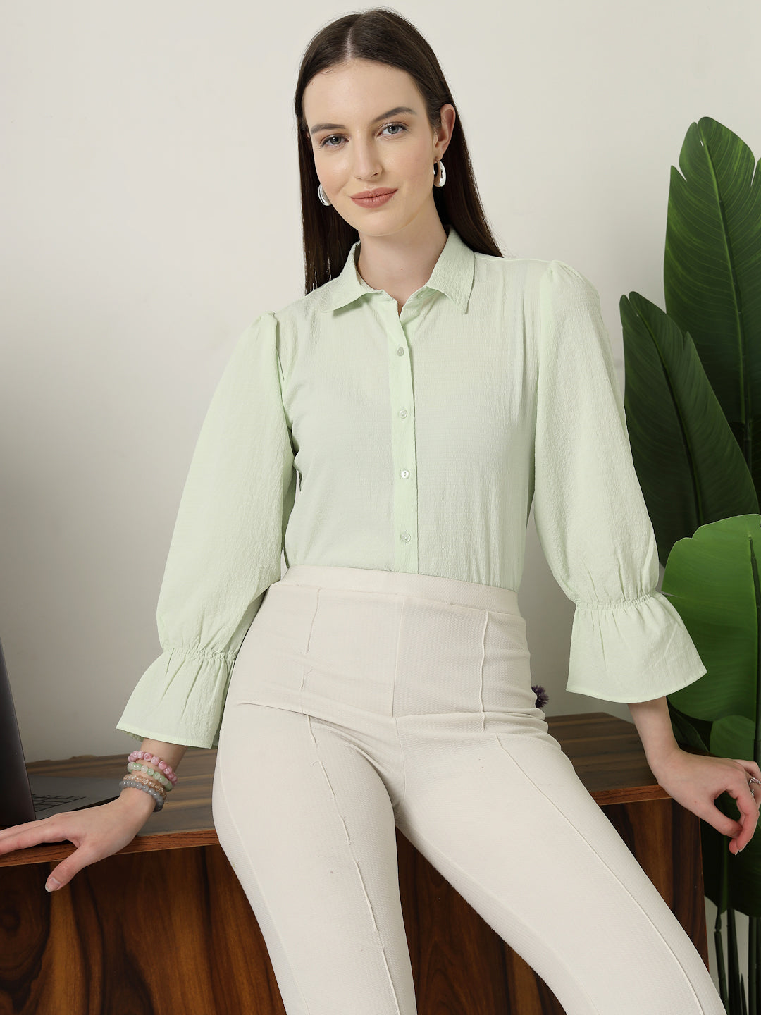 Style Quotient Women Green Formal Shirt-Shirts-StyleQuotient