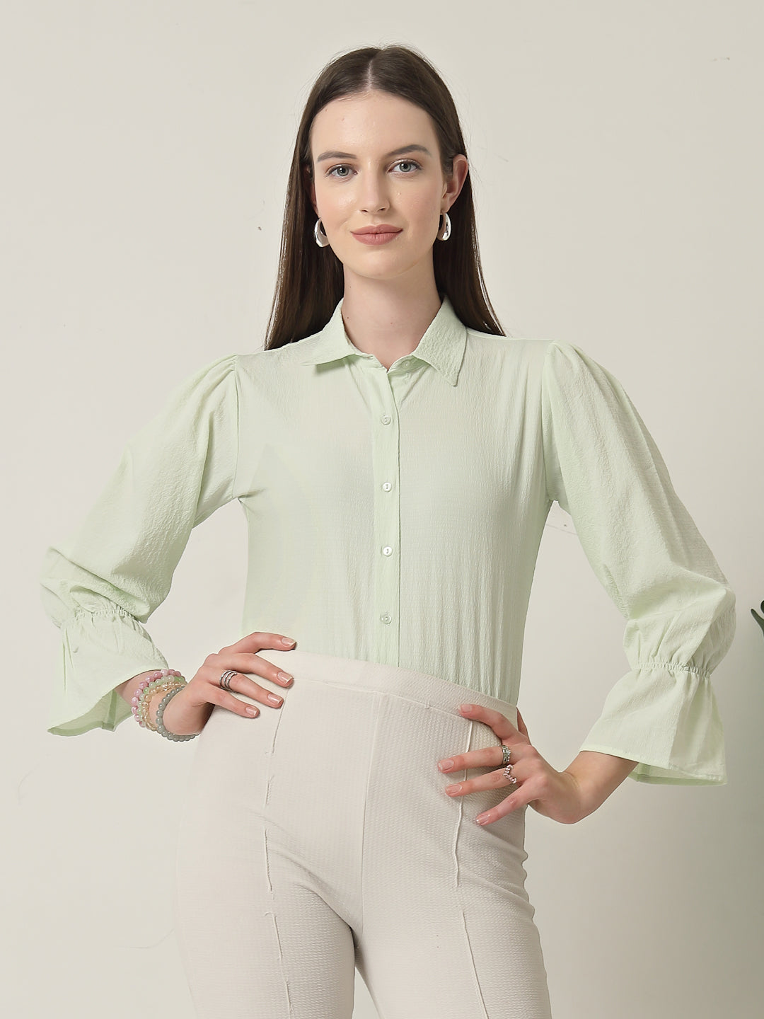 Style Quotient Women Green Formal Shirt-Shirts-StyleQuotient