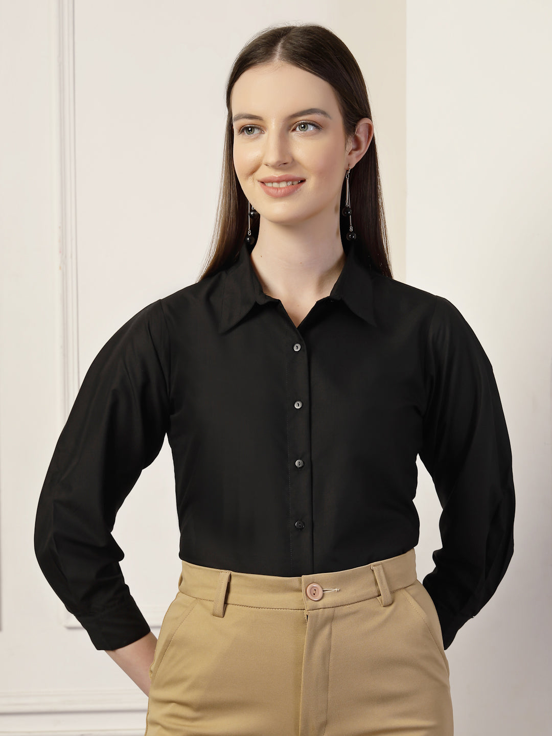Style Quotient Women Black formal shirt-Shirts-StyleQuotient