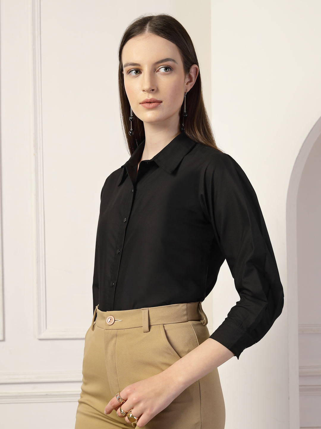 Style Quotient Women Black formal shirt-Shirts-StyleQuotient