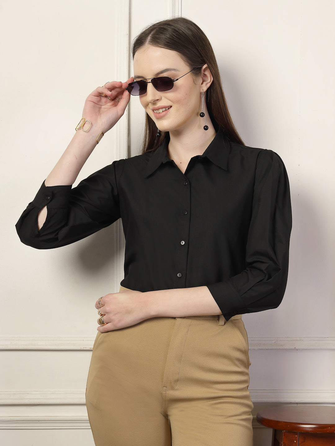 Style Quotient Women Black formal shirt-Shirts-StyleQuotient