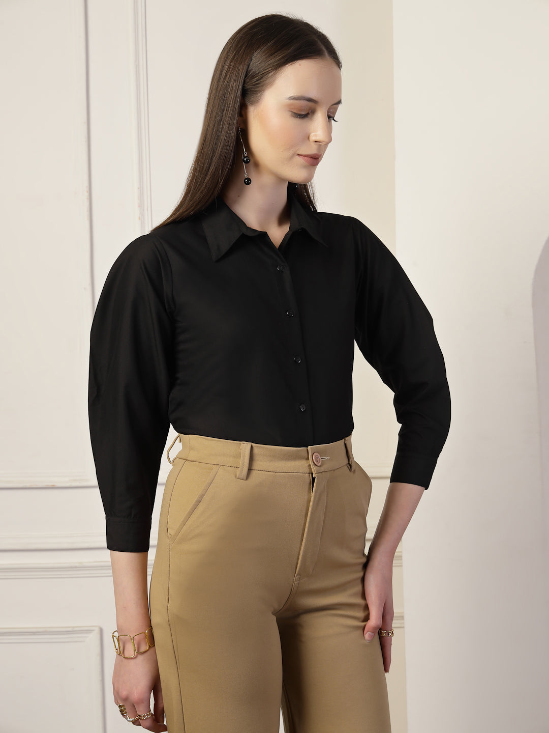 Style Quotient Women Black formal shirt-Shirts-StyleQuotient