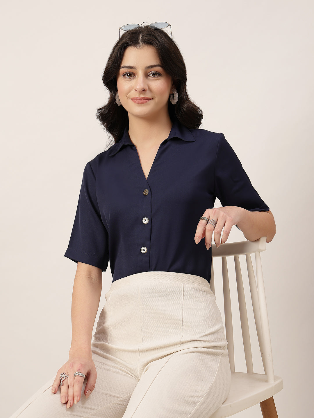 Style Quotient Women Navy Formal shirt-Shirts-StyleQuotient