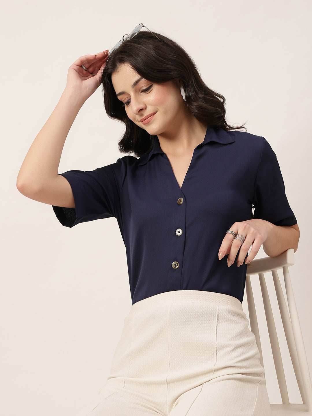 Style Quotient Women Navy Formal shirt-Shirts-StyleQuotient