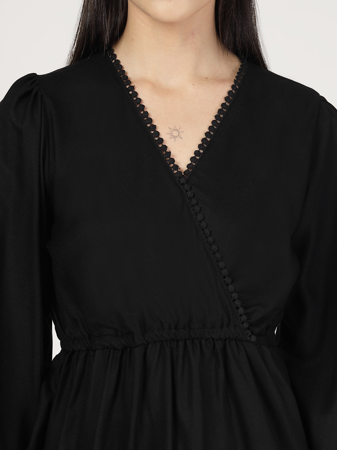 Style Quotient Women Solid Black Moss Peplum Tunic Top-Tops-StyleQuotient