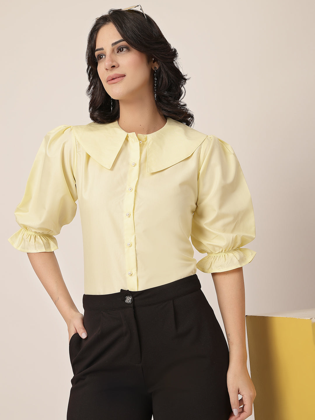 Style Quotient Women Yellow Shirt Style Top-Shirts-StyleQuotient