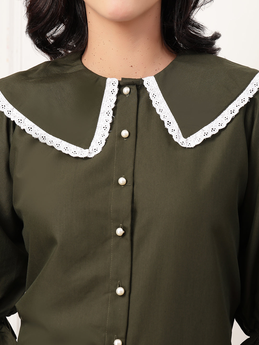 Style Quotient Women Solid Olive Shirt Style Top-Shirts-StyleQuotient