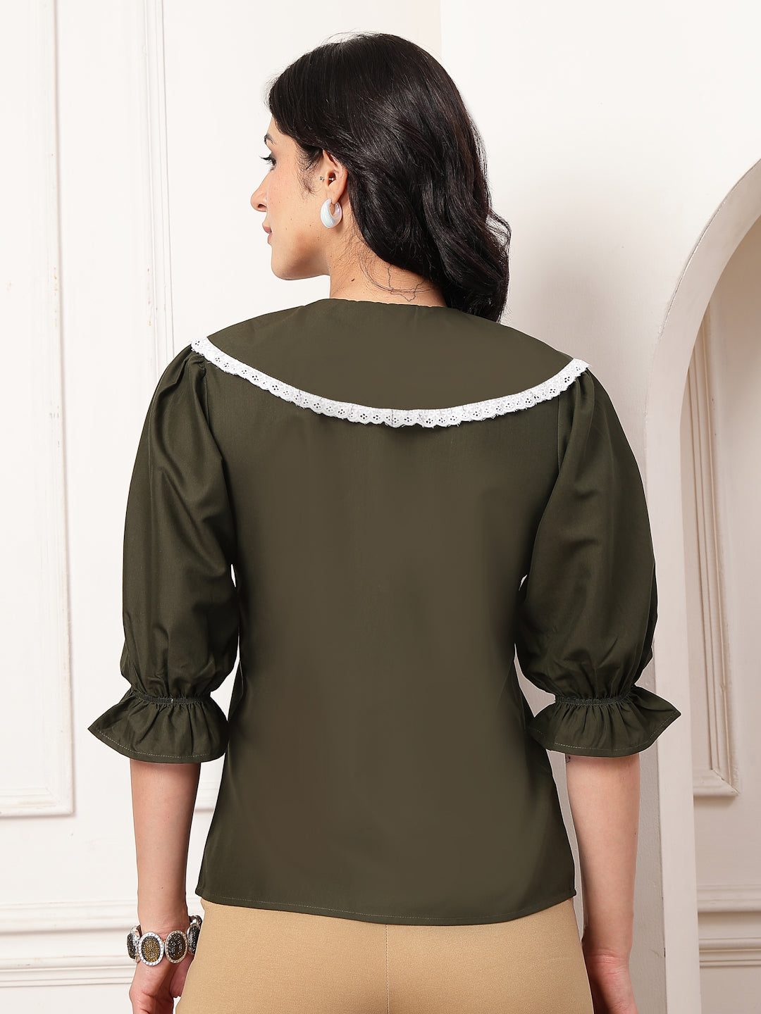 Style Quotient Women Solid Olive Shirt Style Top-Shirts-StyleQuotient