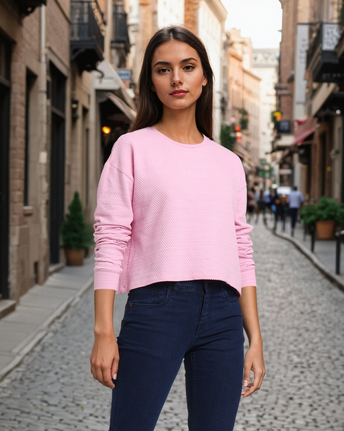 Style Quotient Women Solid Pink Self Design Polyknit Smart Casual Top-Tops-StyleQuotient