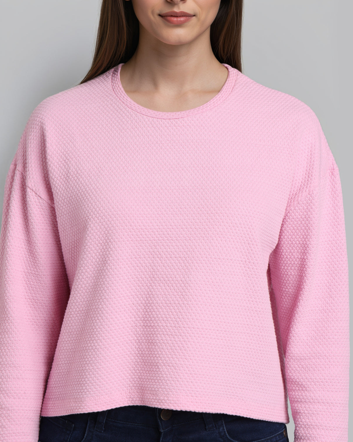 Style Quotient Women Solid Pink Self Design Polyknit Smart Casual Top-Tops-StyleQuotient