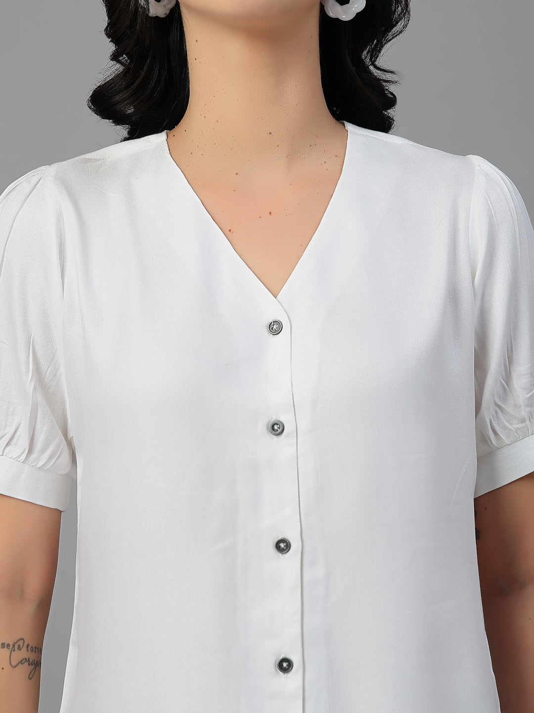 Style Quotient Women Solid White Rayon Shirt Style Top-Shirts-StyleQuotient