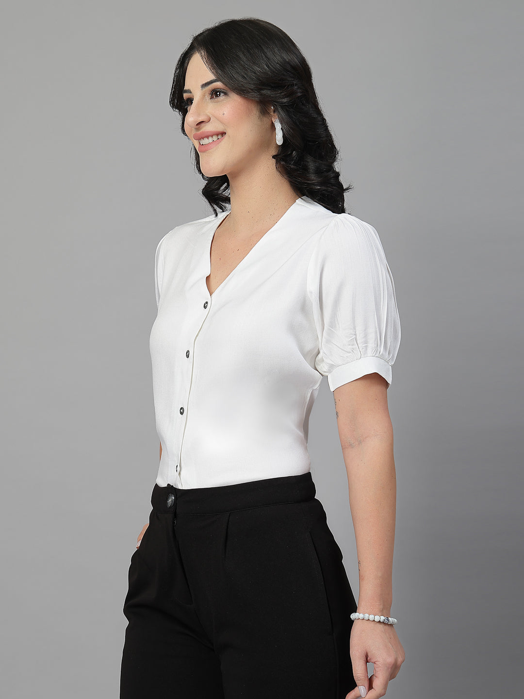 Style Quotient Women Solid White Rayon Shirt Style Top-Shirts-StyleQuotient