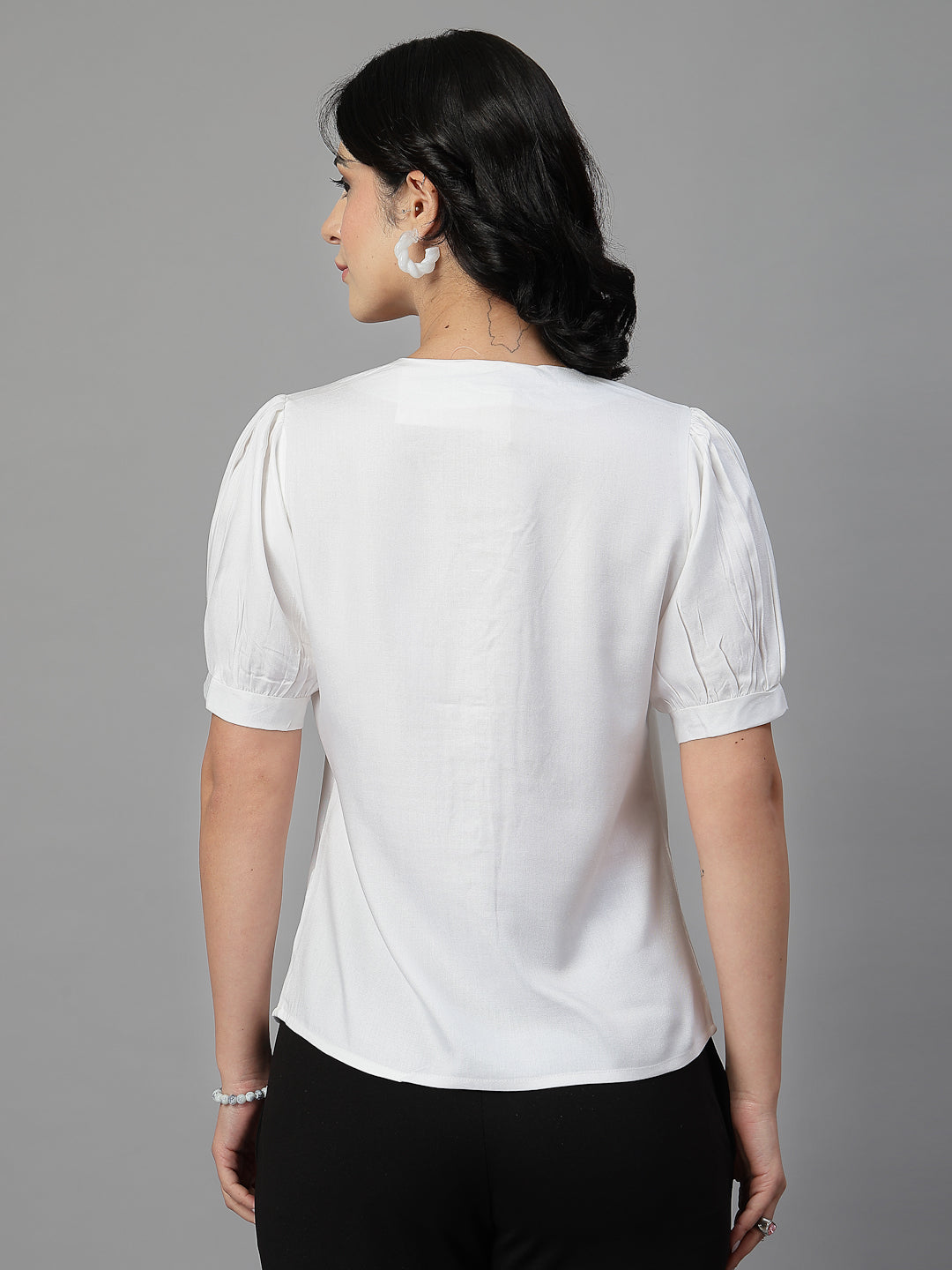 Style Quotient Women Solid White Rayon Shirt Style Top-Shirts-StyleQuotient