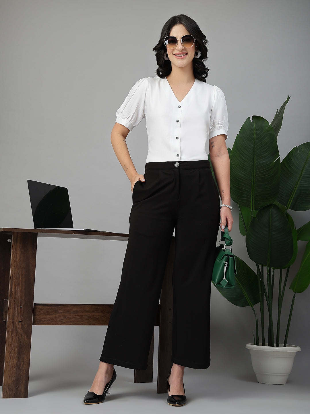 Style Quotient Women Solid White Rayon Shirt Style Top-Shirts-StyleQuotient