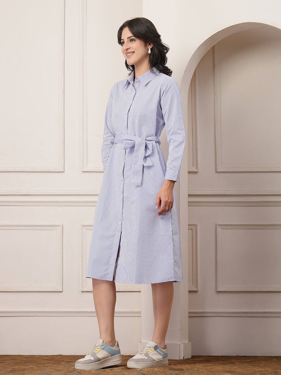 Style Quotient Women striped formal shirt dress-Shirts-StyleQuotient