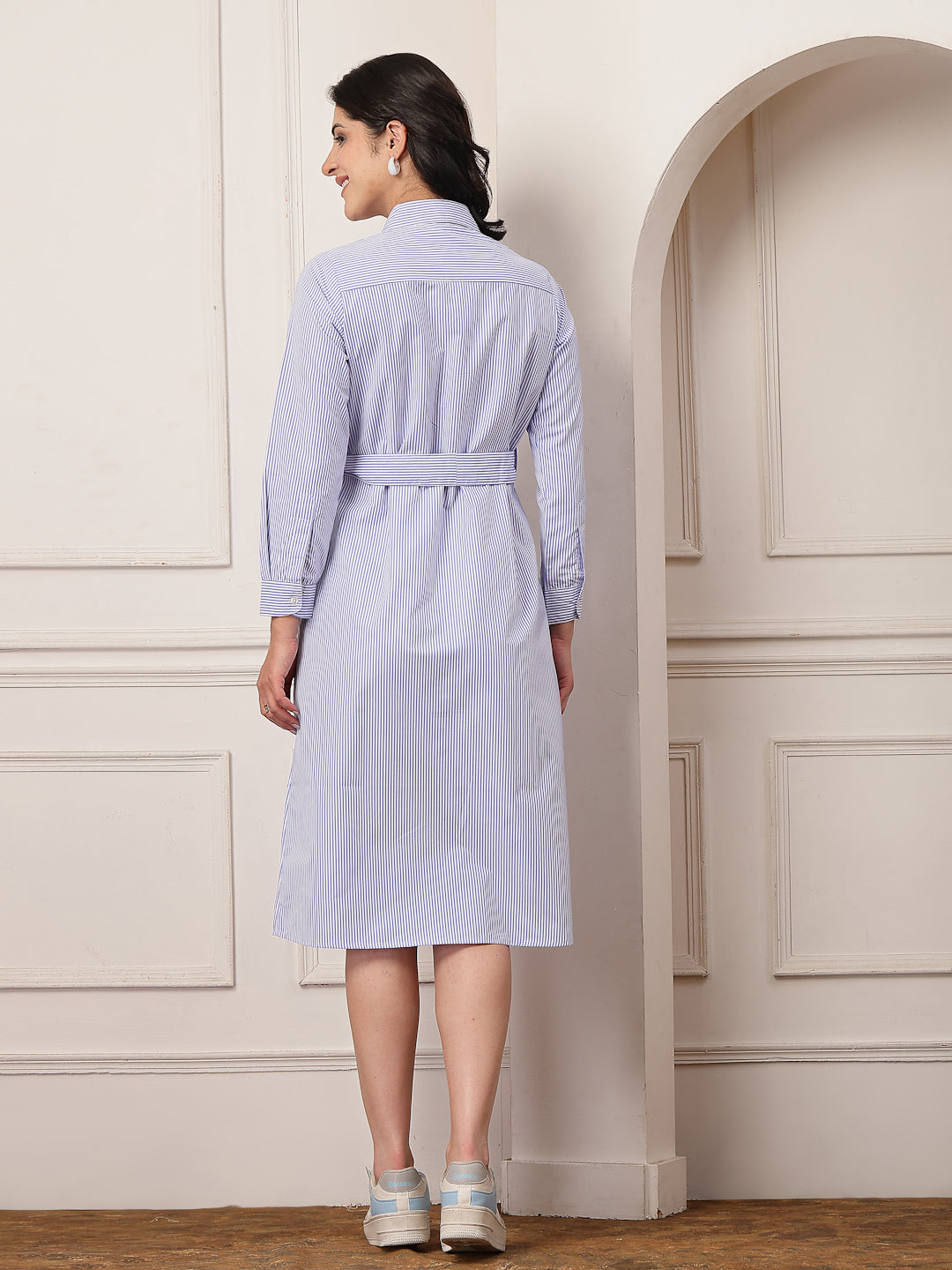Style Quotient Women striped formal shirt dress-Shirts-StyleQuotient