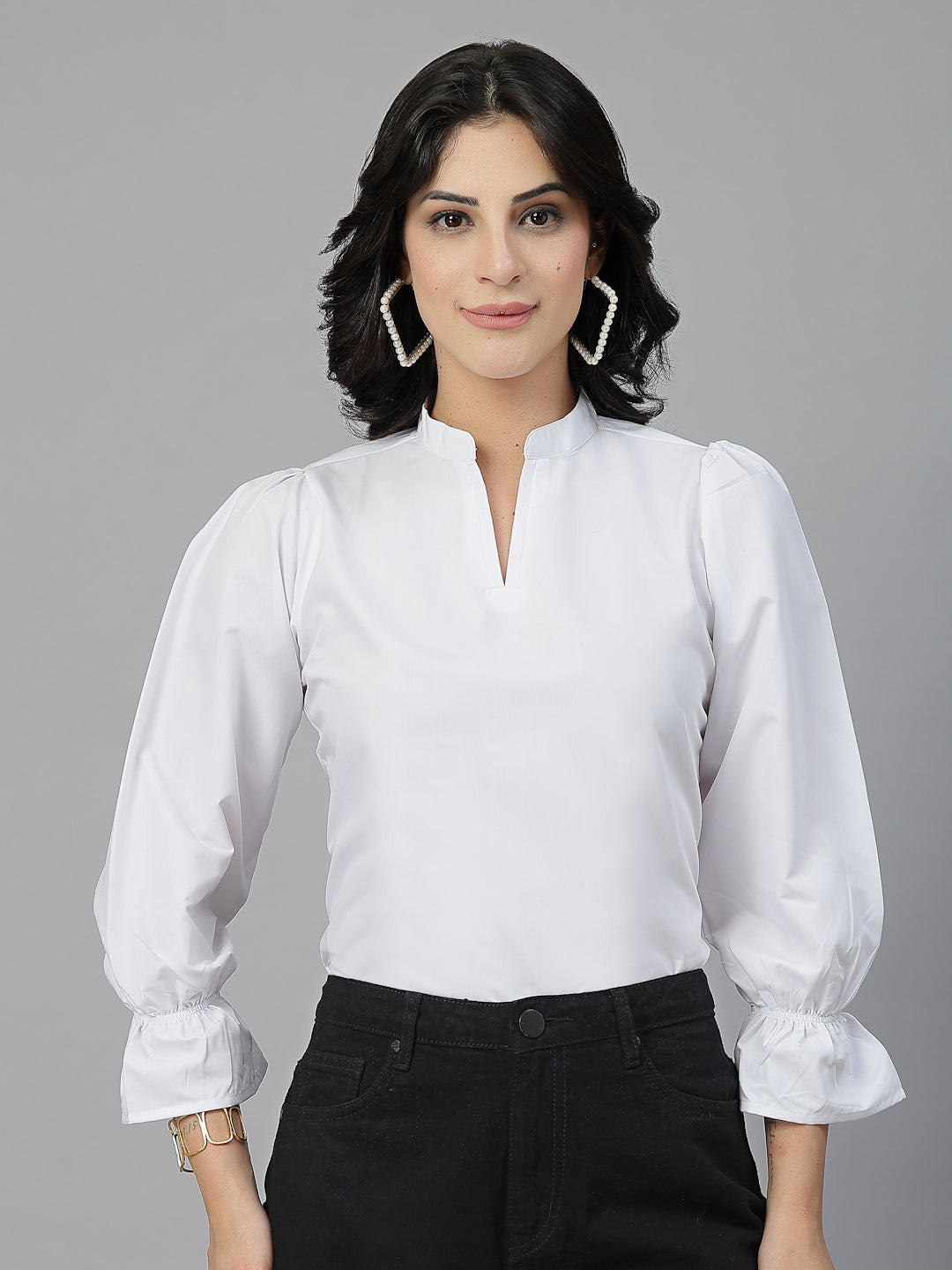 Style Quotient Women White Formal top-Tops-StyleQuotient